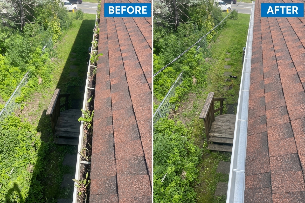 Gutter cleaning service in progress